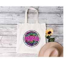 vintage style mama tote bag, trendy graphic gift tote for mothers day, leopard design pink mama tote bag, gift for mom,