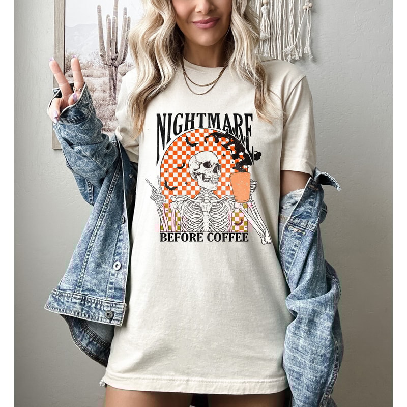 Nightmare Before Coffee Skeleton Shirt, Halloween Shirt, Halloween Party Shirts, Skeleton Fall Shirt, Skeleton Shirt - 1.jpg