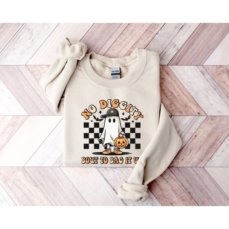 No Diggity Bout To Bag It Up Sweatshirt, Halloween Sweatshirt, Spooky Season Shirt, Retro Halloween Shirt, Ghost Sweatshirt, Pumpkin Shirt - 1.jpg