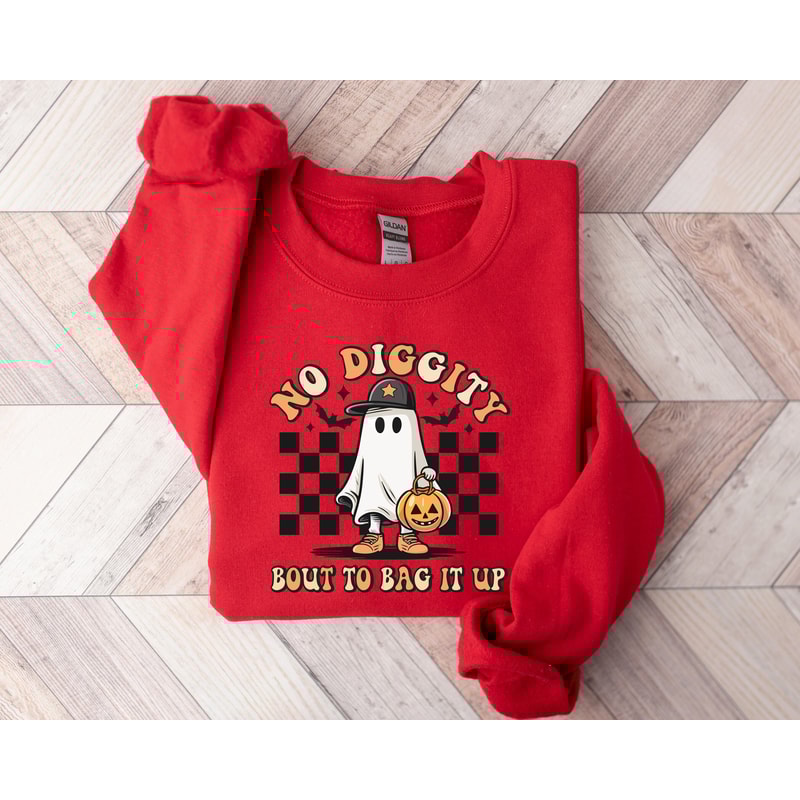No Diggity Bout To Bag It Up Sweatshirt, Halloween Sweatshirt, Spooky Season Shirt, Retro Halloween Shirt, Ghost Sweatshirt, Pumpkin Shirt - 2.jpg