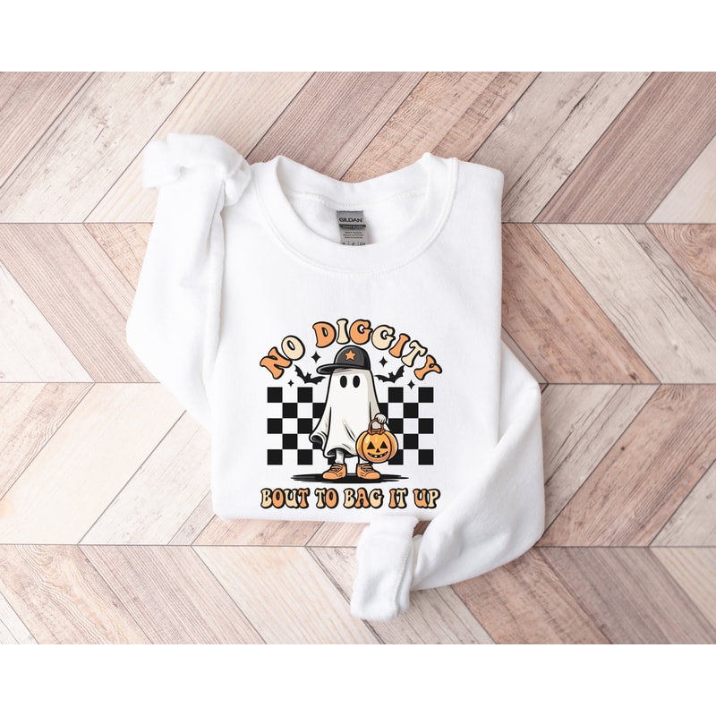 No Diggity Bout To Bag It Up Sweatshirt, Halloween Sweatshirt, Spooky Season Shirt, Retro Halloween Shirt, Ghost Sweatshirt, Pumpkin Shirt - 3.jpg