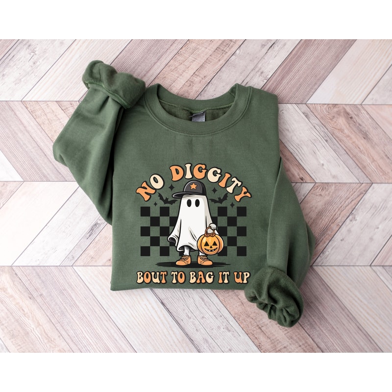 No Diggity Bout To Bag It Up Sweatshirt, Halloween Sweatshirt, Spooky Season Shirt, Retro Halloween Shirt, Ghost Sweatshirt, Pumpkin Shirt - 4.jpg