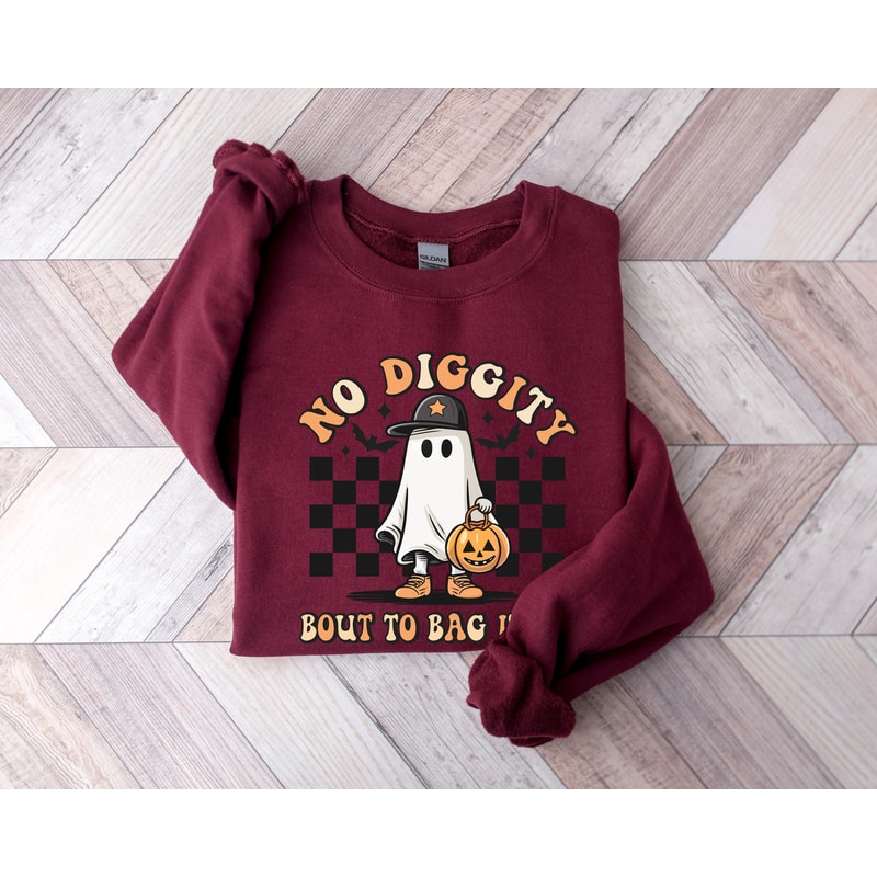 No Diggity Bout To Bag It Up Sweatshirt, Halloween Sweatshirt, Spooky Season Shirt, Retro Halloween Shirt, Ghost Sweatshirt, Pumpkin Shirt - 5.jpg