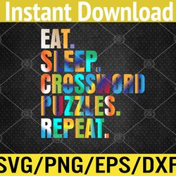 eat sleep crossword puzzles repeat funny tie-dye svg, eps, png, dxf, digital download