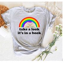 vintage retro rainbow book shirt,book lover gift,take a look it's in a book shirt,teacher shirt,reading book gift,rainbo