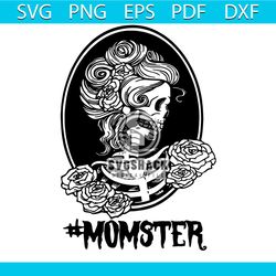 messy bun mom skull momster svg, halloween svg