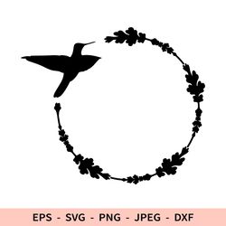 Hummingbird Bird Frame Svg Round Wreath Svg Circle Dxf File for Cricut