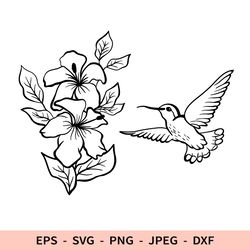 Hibiscus Flower Svg Hummingbird Bird File for Cricut Floral Tropical dxf for laser cut