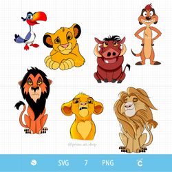 Lion clipart, Cute baby lion SVG, Cartoon characters svg, King Lion Png