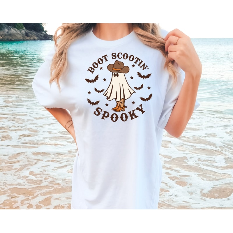 Comfort Colors Boot Scootin Spooky Shirt, Halloween Shirt ,Cowboy Ghost Shirt, Western Halloween Shirt, Cute Spooky Shirt, Halloween Gift - 1.jpg