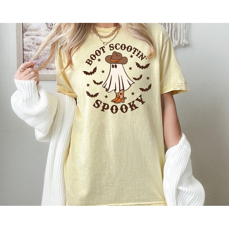 Comfort Colors Boot Scootin Spooky Shirt, Halloween Shirt ,Cowboy Ghost Shirt, Western Halloween Shirt, Cute Spooky Shirt, Halloween Gift - 3.jpg