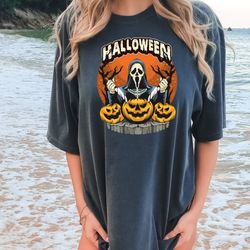 comfort colors ghostface halloween shirt, halloween outfit, halloween shirt, horror movie shirt, pumpkin shirt,spooky se