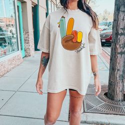 comfort colors turkey shirt, thanksgiving shirt, thankful shirt, girls thanksgiving shirt, fall kids shirt, peace sign t