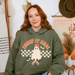 creep it real halloween sweatshirt, fall season hoodie, spooky season ghost lover sweatshirt, halloween party hoodie, cr