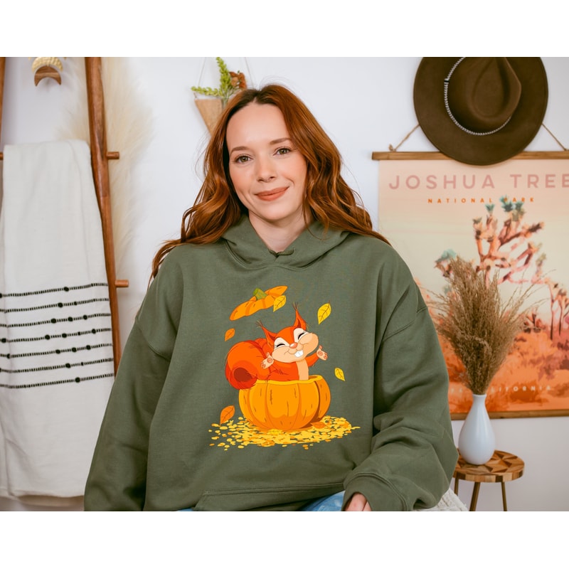 Cute Fall Pumpkin Sweatshirt, Autumn Pumpkin Hoodie, Autumn Leave Sweat, Squirrel Sweater, Animal Shirt, Thanksgiving Hoodie, Thankful Sweat - 1.jpg