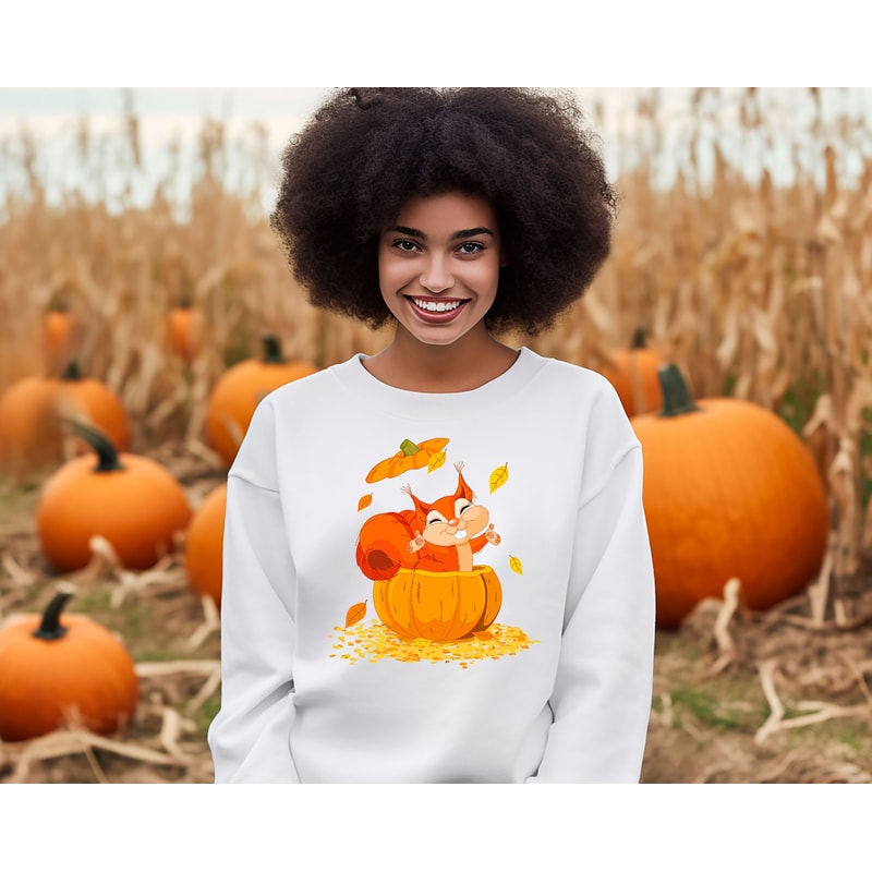Cute Fall Pumpkin Sweatshirt, Autumn Pumpkin Hoodie, Autumn Leave Sweat, Squirrel Sweater, Animal Shirt, Thanksgiving Hoodie, Thankful Sweat - 2.jpg