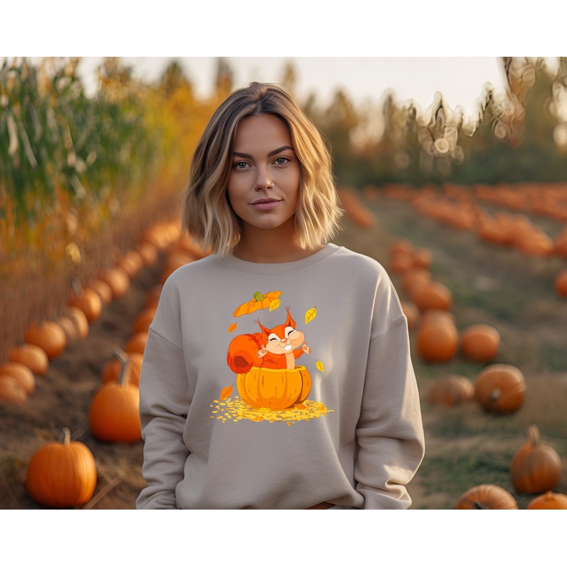 Cute Fall Pumpkin Sweatshirt, Autumn Pumpkin Hoodie, Autumn Leave Sweat, Squirrel Sweater, Animal Shirt, Thanksgiving Hoodie, Thankful Sweat - 5.jpg