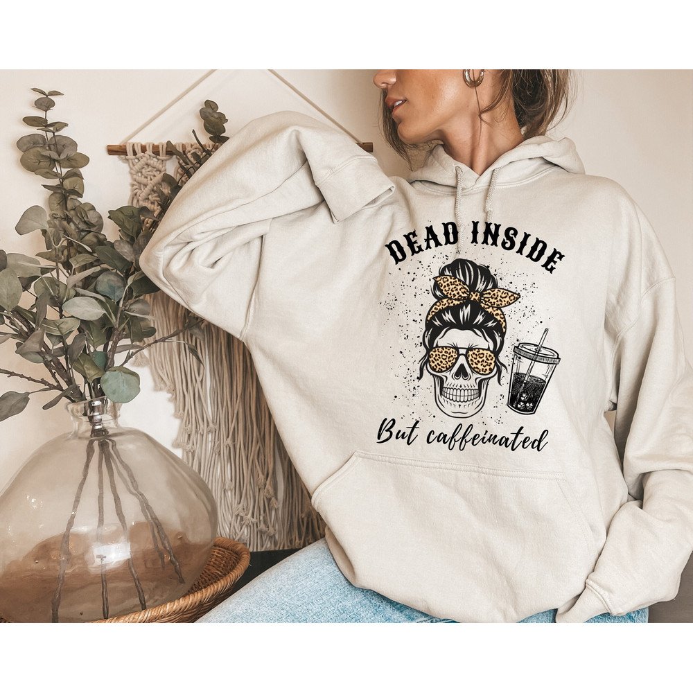Dead Inside But Caffeinated, Halloween Mom Sweatshirt, Coffee Lover Hoodie, Caffeine Addict Sweater, Funny Halloween Sweater, Coffee Hoodie - 1.jpg
