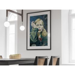 joni mitchell poster, both sides now, woman drinking wine, feminist poster, wall art, album cover poster, smoking poster