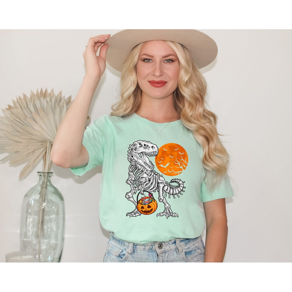 Halloween Skeleton Dinosaur Shirts, Kids Dinosaur Skeleton T-Rex Shirts, Scary and Spooky Dinosaur Tees, Cute Halloween Apparel For Kids - 2.jpg