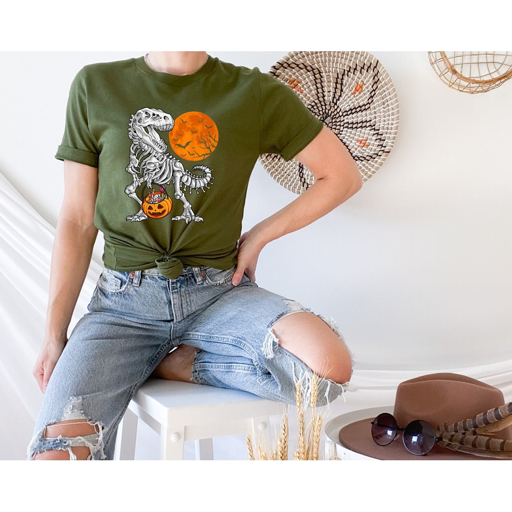 Halloween Skeleton Dinosaur Shirts, Kids Dinosaur Skeleton T-Rex Shirts, Scary and Spooky Dinosaur Tees, Cute Halloween Apparel For Kids - 4.jpg