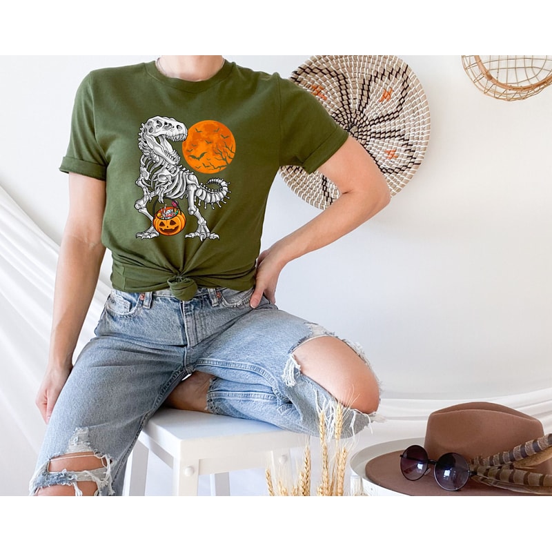Halloween Skeleton Dinosaur Shirts, Kids Dinosaur Skeleton T-Rex Shirts, Scary and Spooky Dinosaur Tees, Cute Halloween Apparel For Kids - 4.jpg