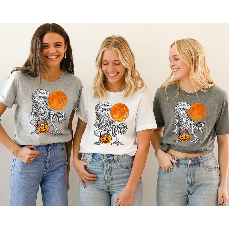 Halloween Skeleton Dinosaur Shirts, Kids Dinosaur Skeleton T-Rex Shirts, Scary and Spooky Dinosaur Tees, Cute Halloween Apparel For Kids - 5.jpg