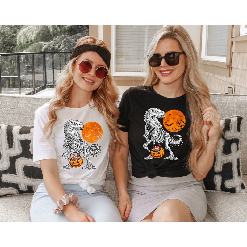 Halloween Skeleton Dinosaur Shirts, Kids Dinosaur Skeleton T-Rex Shirts, Scary and Spooky Dinosaur Tees, Cute Halloween Apparel For Kids - 6.jpg