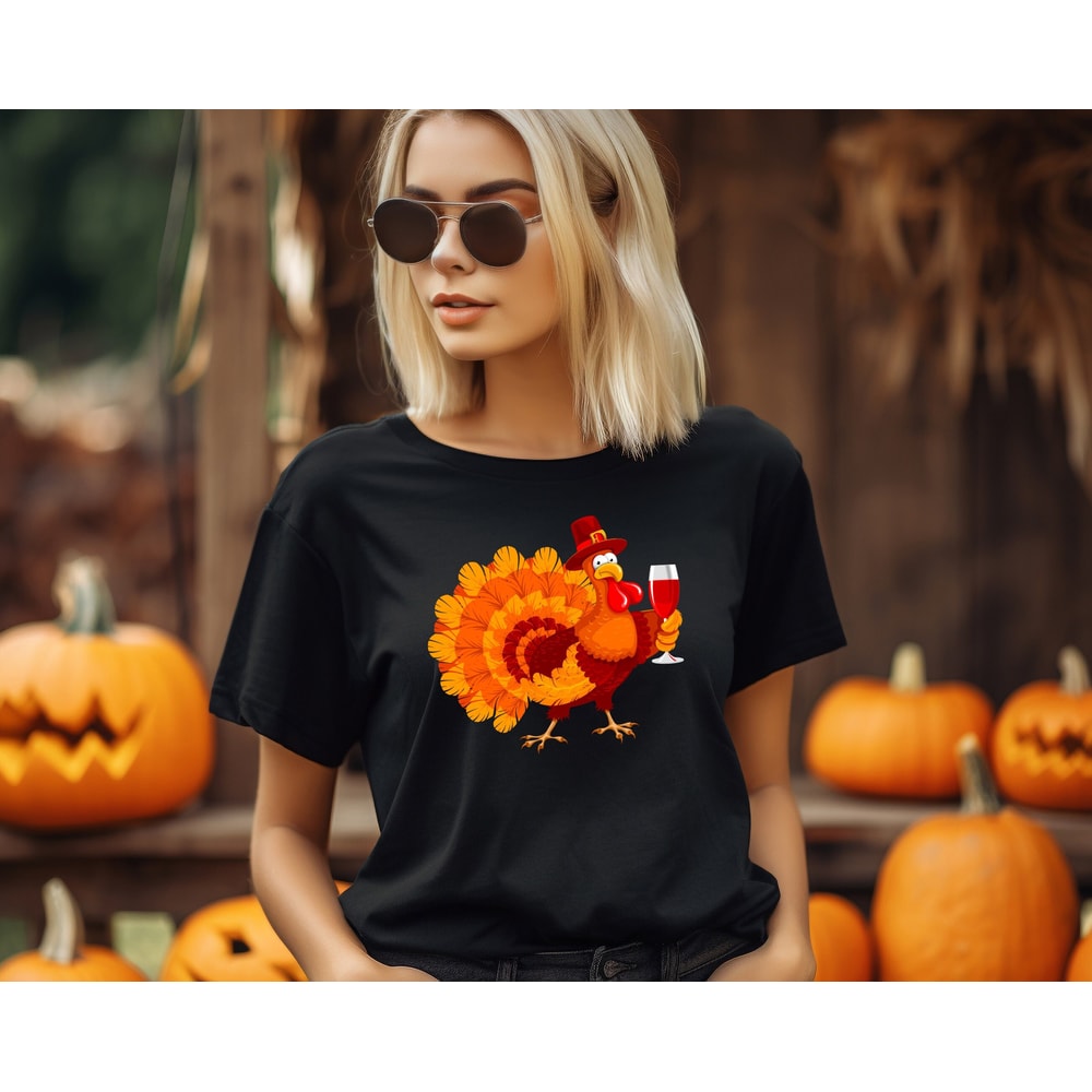 Happy Hallothanksmas Glass Wine Lights Funny Gift Shirt, Turkey Thanksgiving Shirt, Thanksgiving Shirt, Christmas Shirt, Lover Drinking Wine - 1.jpg