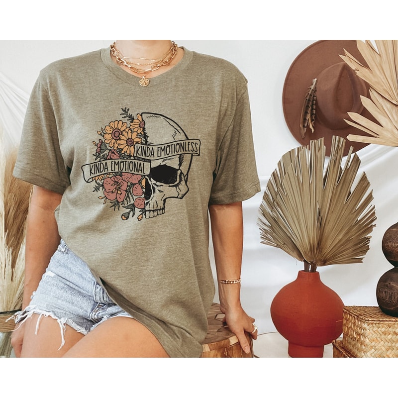 Kinda Emotion Kinda Emotionless Shirt, Halloween Floral Skull T-shirt, Flower Halloween Shirt, Skull Shirt, , Spooky Season Halloween Gift - 1.jpg