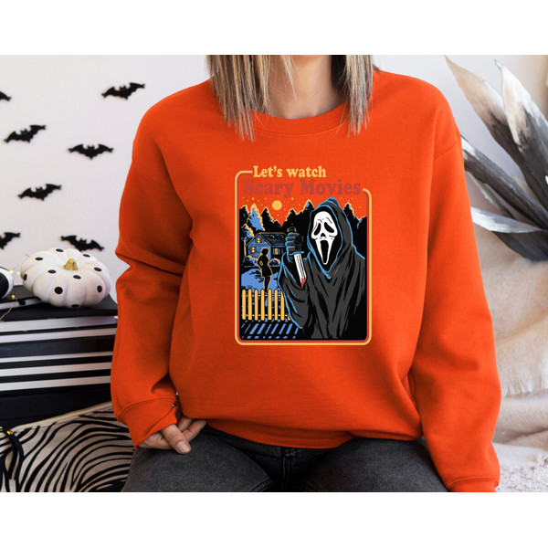 Let's Watch Scary Movies Sweatshirt, Movie Hoodie, Scary Halloween Sweatshirt, Retro Hoodie, Spooky Sweatshirt, Halloween Horror Sweatshirt - 1.jpg