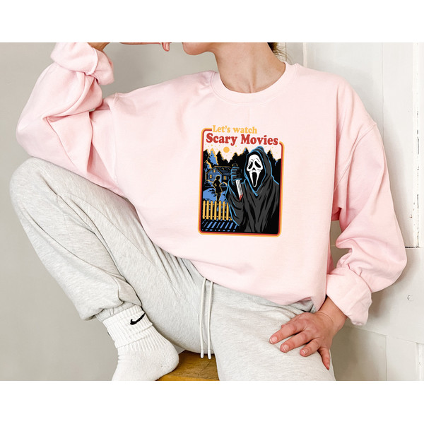 Let's Watch Scary Movies Sweatshirt, Movie Hoodie, Scary Halloween Sweatshirt, Retro Hoodie, Spooky Sweatshirt, Halloween Horror Sweatshirt - 4.jpg