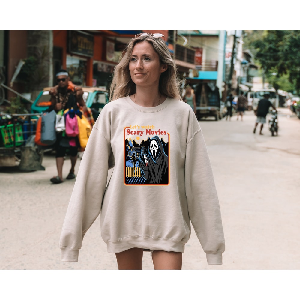 Let's Watch Scary Movies Sweatshirt, Movie Hoodie, Scary Halloween Sweatshirt, Retro Hoodie, Spooky Sweatshirt, Halloween Horror Sweatshirt - 5.jpg