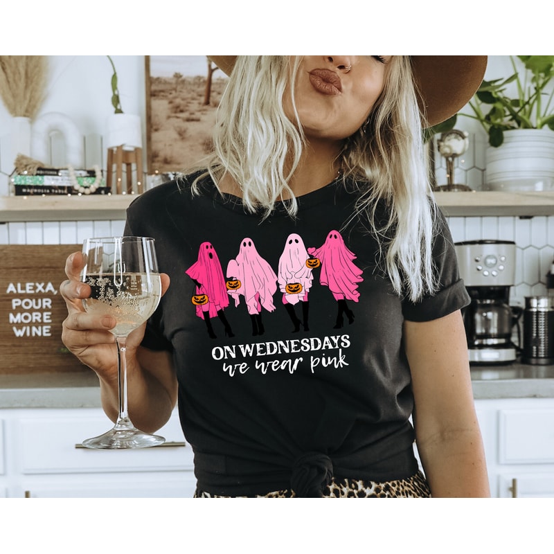 On Wednesday We Wear Pink Ghost Shirt, Mean Girls Ghost Shirt, Pink Ghost Shirt, Mean Girls Halloween, Spooky Pumpkin Halloween Shirt - 2.jpg