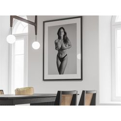 cindy crawford poster, black and white, feminist print, fashion wall art, vanity decor, vintage poster, girly room decor