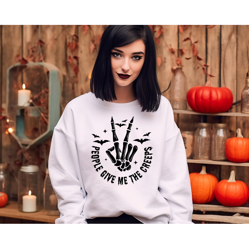 People Give Me The Creeps Sweatshirt, Skeleton Hand Shirt, Halloween Horror Shirt, Spooky Season Creep It Real Hoodie, Gift For Halloween - 5.jpg