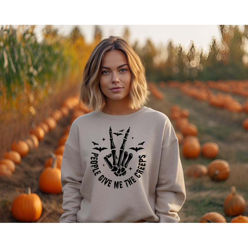 People Give Me The Creeps Sweatshirt, Skeleton Hand Shirt, Halloween Horror Shirt, Spooky Season Creep It Real Hoodie, Gift For Halloween - 6.jpg