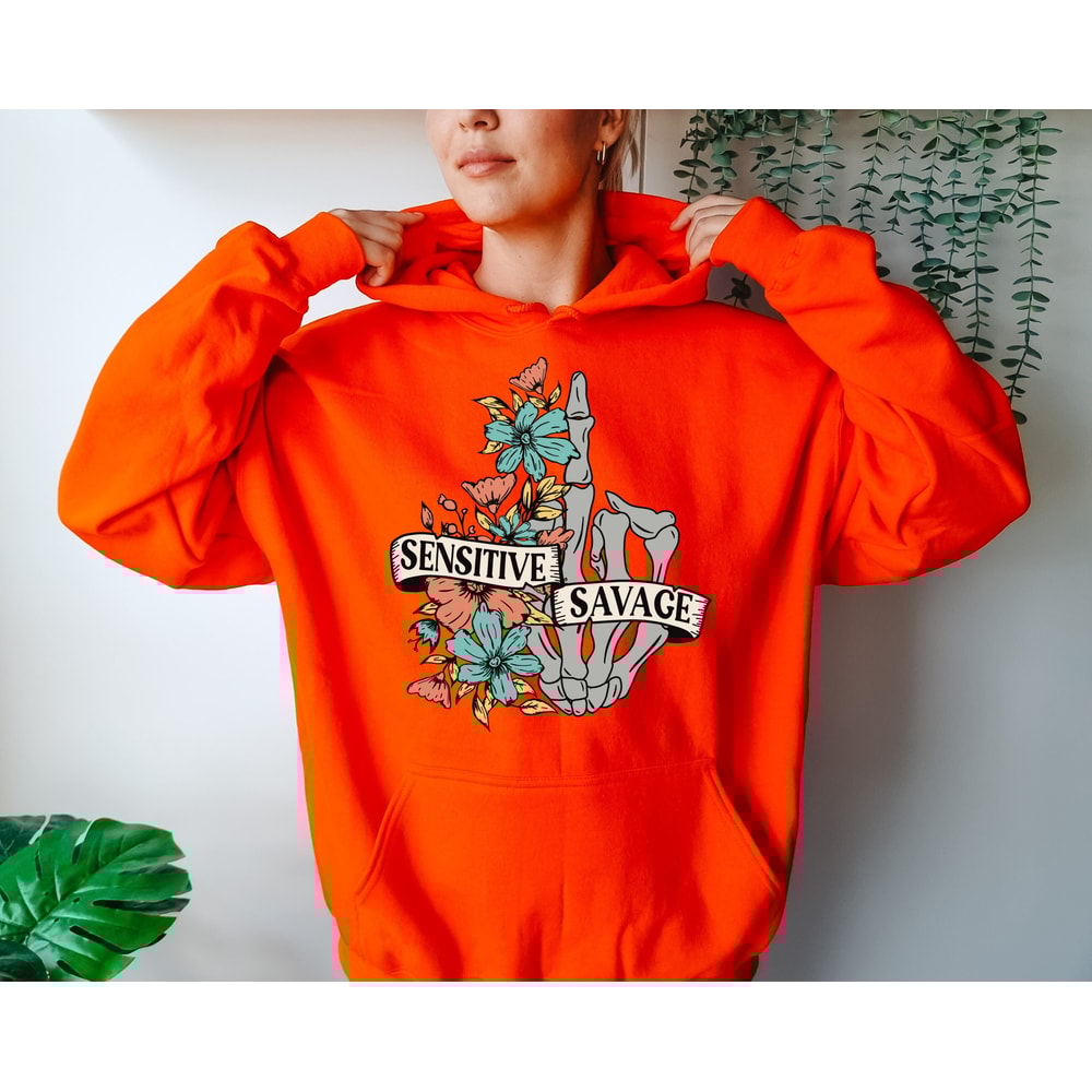 Sensitive Savage Sweatshirt, Halloween Sweatshirt, Skeleton Halloween Shirt, Funny Skeleton Hoodie, Halloween Joke Sweatshirt, Spooky Hoodie - 1.jpg