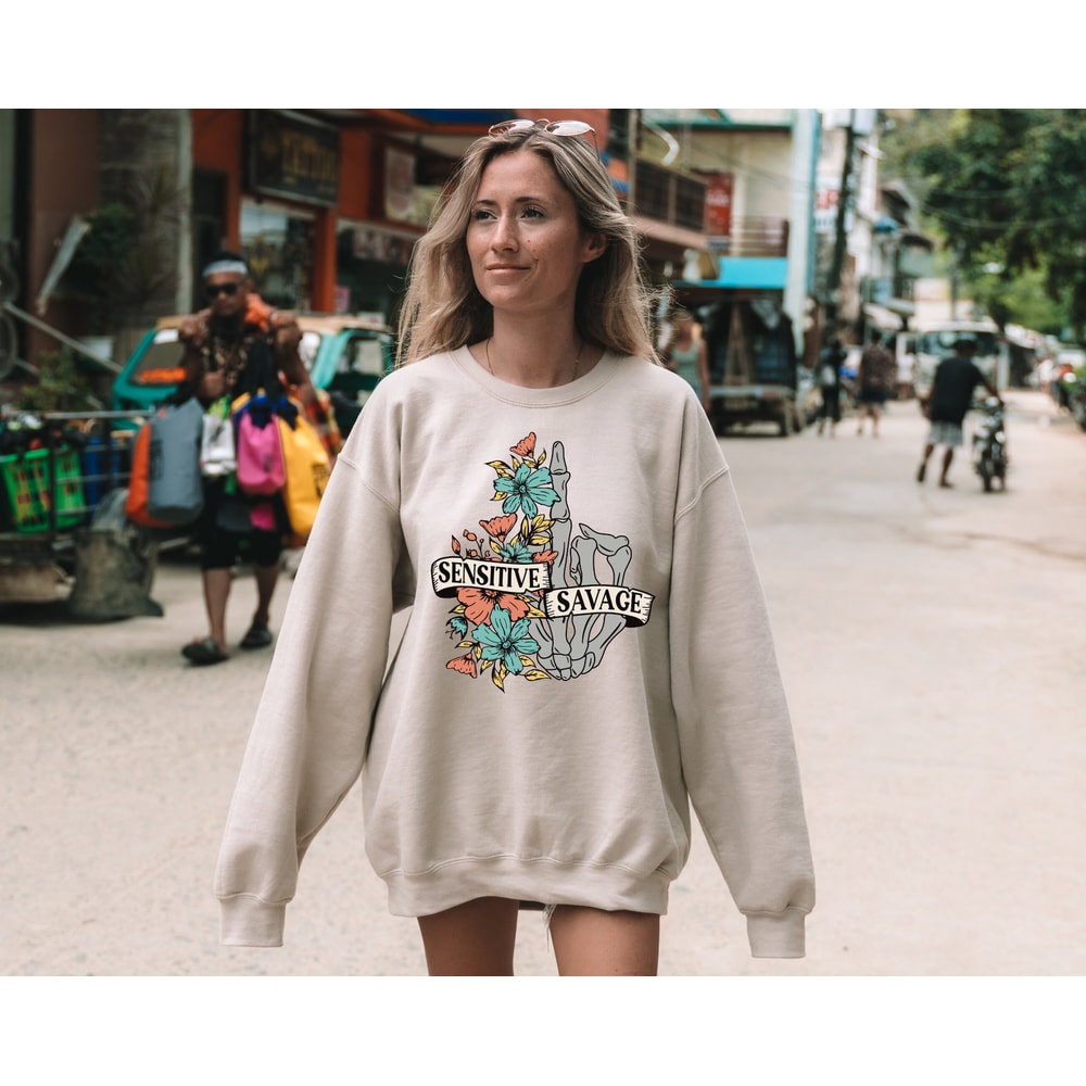 Sensitive Savage Sweatshirt, Halloween Sweatshirt, Skeleton Halloween Shirt, Funny Skeleton Hoodie, Halloween Joke Sweatshirt, Spooky Hoodie - 4.jpg