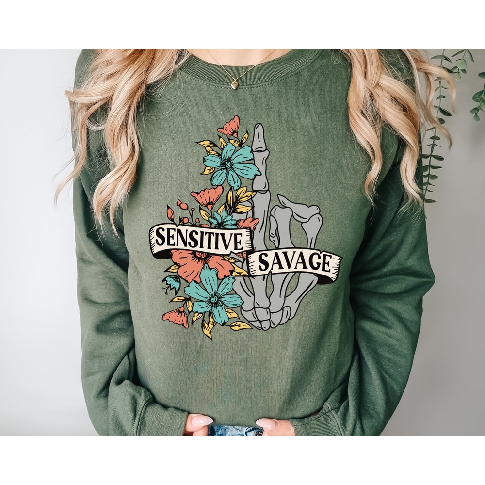 Sensitive Savage Sweatshirt, Halloween Sweatshirt, Skeleton Halloween Shirt, Funny Skeleton Hoodie, Halloween Joke Sweatshirt, Spooky Hoodie - 5.jpg