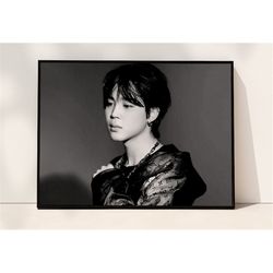 bts jimin poster, black and white, jimin wall art, music poster, aesthetic room decor, digital download, bts merch, kore