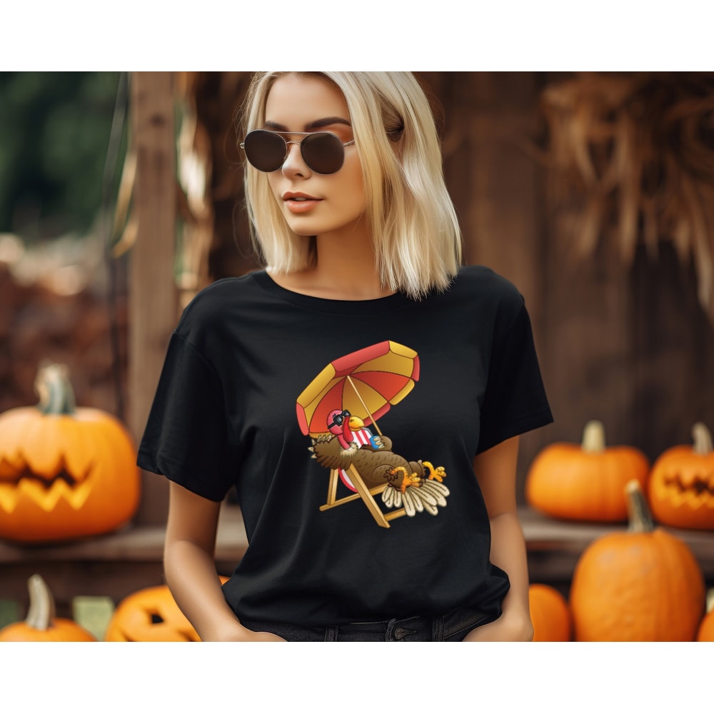 Turkey Bird Sitting on Beach Chair Shirt, Gobble Gobble Till You Wobble T-shirt, Thanksgiving Tee, Gift For Thanksgiving, Funny Turkey Shirt - 1.jpg