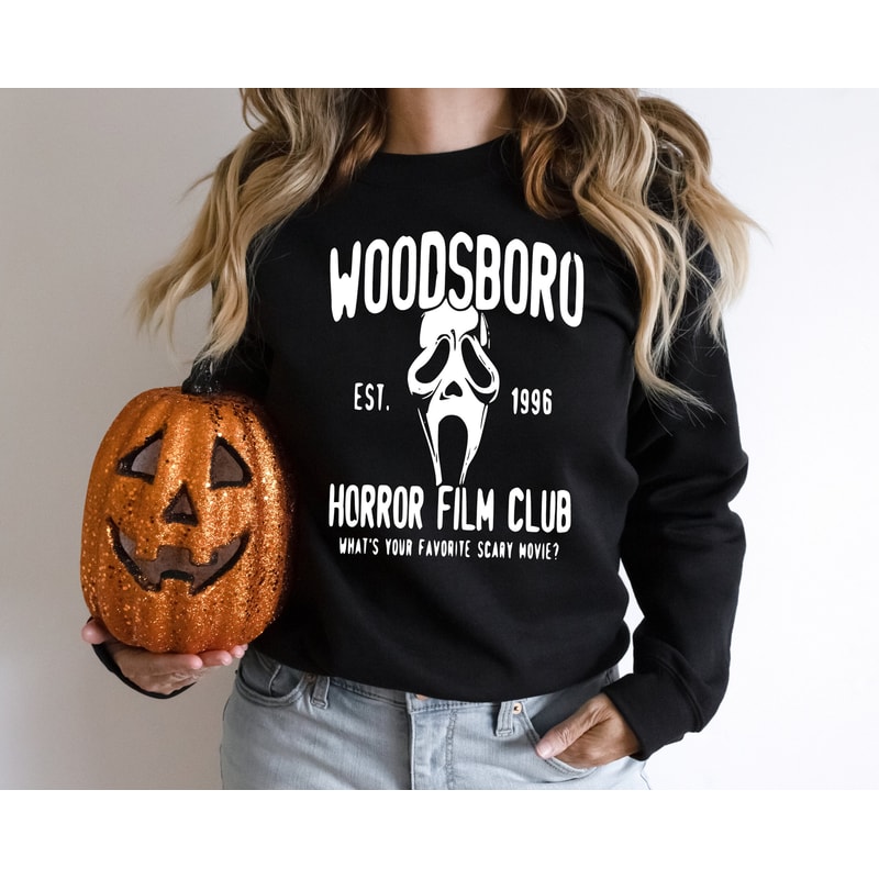 Woodsboro Horror Film Club Sweatshirt, Scary Movie Hoodie, Spooky Halloween Theme Top, Horror Film Fan Sweater, Halloween Celebration Shirt - 1.jpg