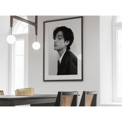 bts kim poster, black and white, bts wall art, vintage music poster, bts wall decor, bts room decor, fashion art prints,