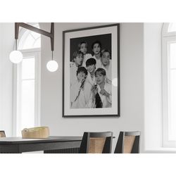 bts group poster, black and white bts wall art, bts print, bts wall poster, bts merch, bts wall decor, bts art print, ko