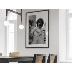 Frank Zappa in Paris Print, Black and White, Vintage Photography, Frank Zappa Poster, Retro Wall Art, Music Poster, Digi