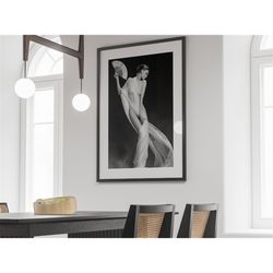 black and white era nude poster, sexy bedroom decor, romantic posters, topless photos, sexy photos, nude woman print, er