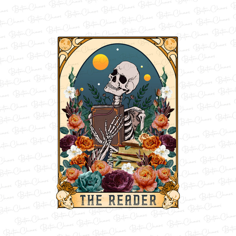 The reader tarot card PNG, Skeleton reading Png, The reader Png, Book lover Png, Reading Png, Booktrovert Png,Reader Png, funny book Png - 1.jpg
