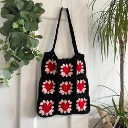 Bag Summer Crochet with a heart Shoulder Bag Handmade