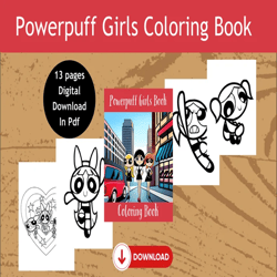 Powerpuff Girls Coloring Page | Printable Kids Activity | Fun Cartoon Characters | Instant Download | High-Quality Illus